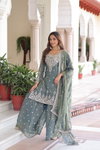 KA 1211 Fendi Silk Sequins Embroidered Work Kurti With Sharara Dupatta Wholesale Online